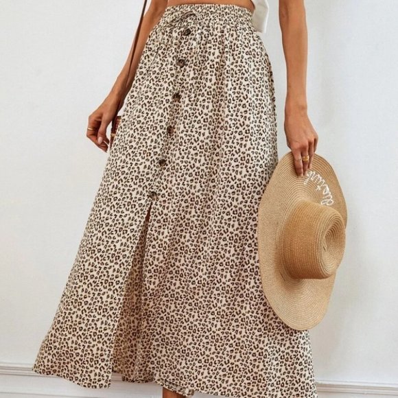 Leopard Print Tie Front Slit Skirt - Picture 6 of 8